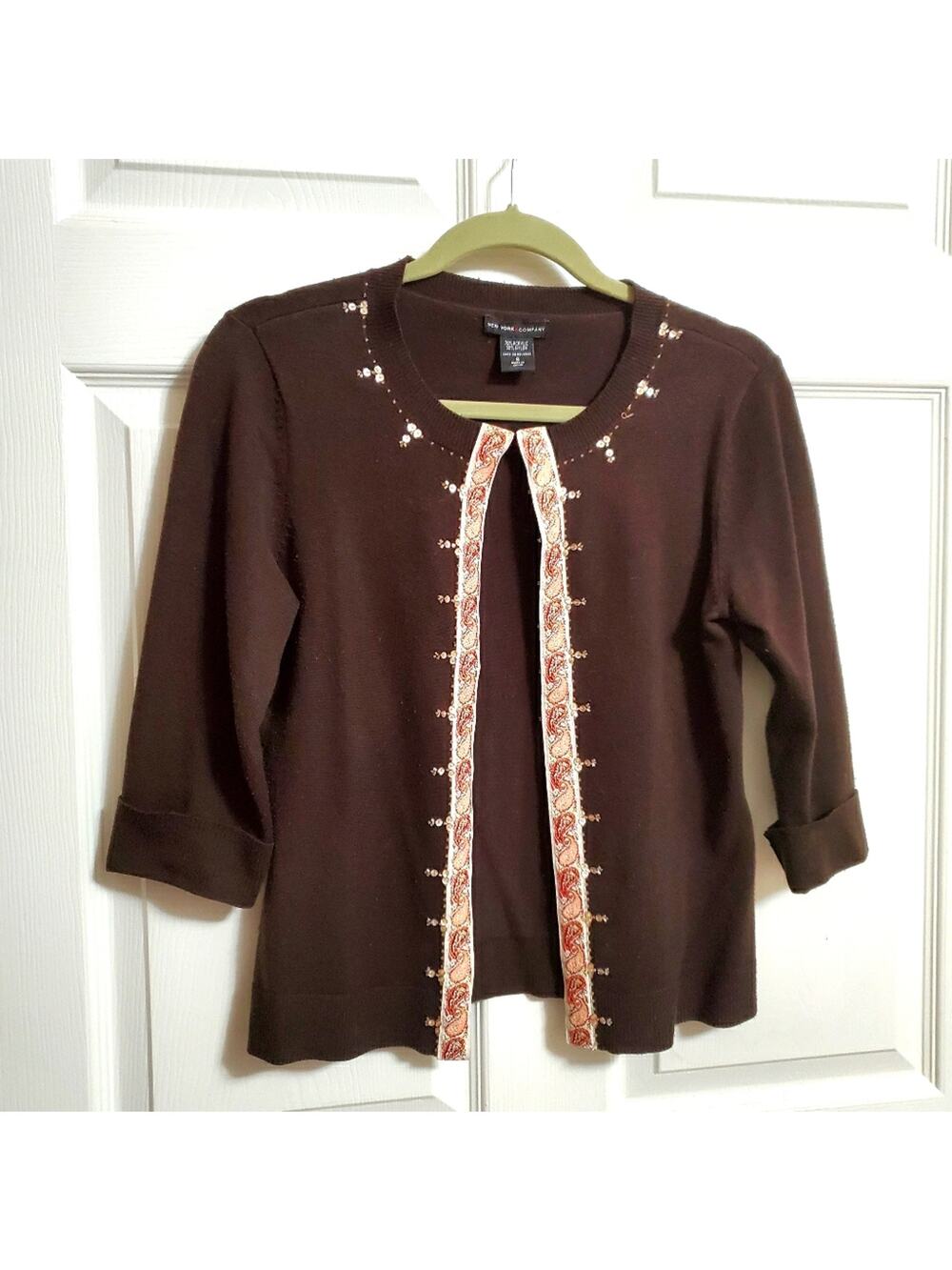 NY & co. Dark brown embellished cardigan Size S